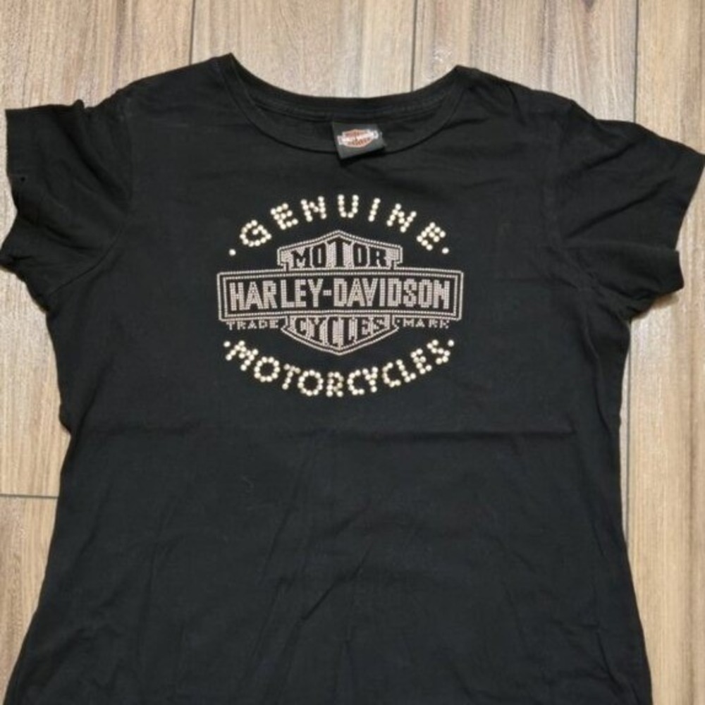 Harley-Davidson Womens Black Studded Graphic T-Shirt American Twin NY Large L